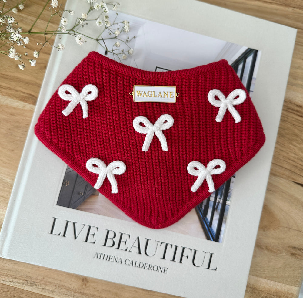 Red Bow Dog Bandana - Waglane