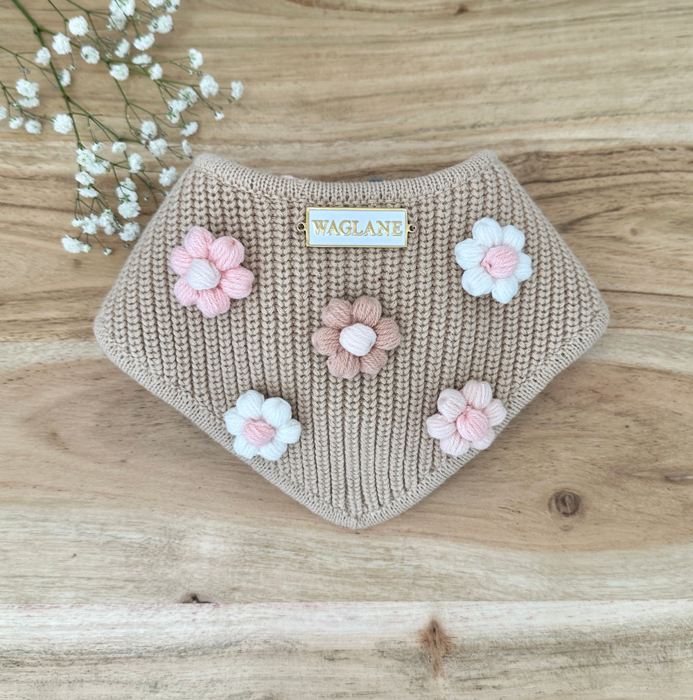 Apricot Flower Applique Dog Bandana - Waglane