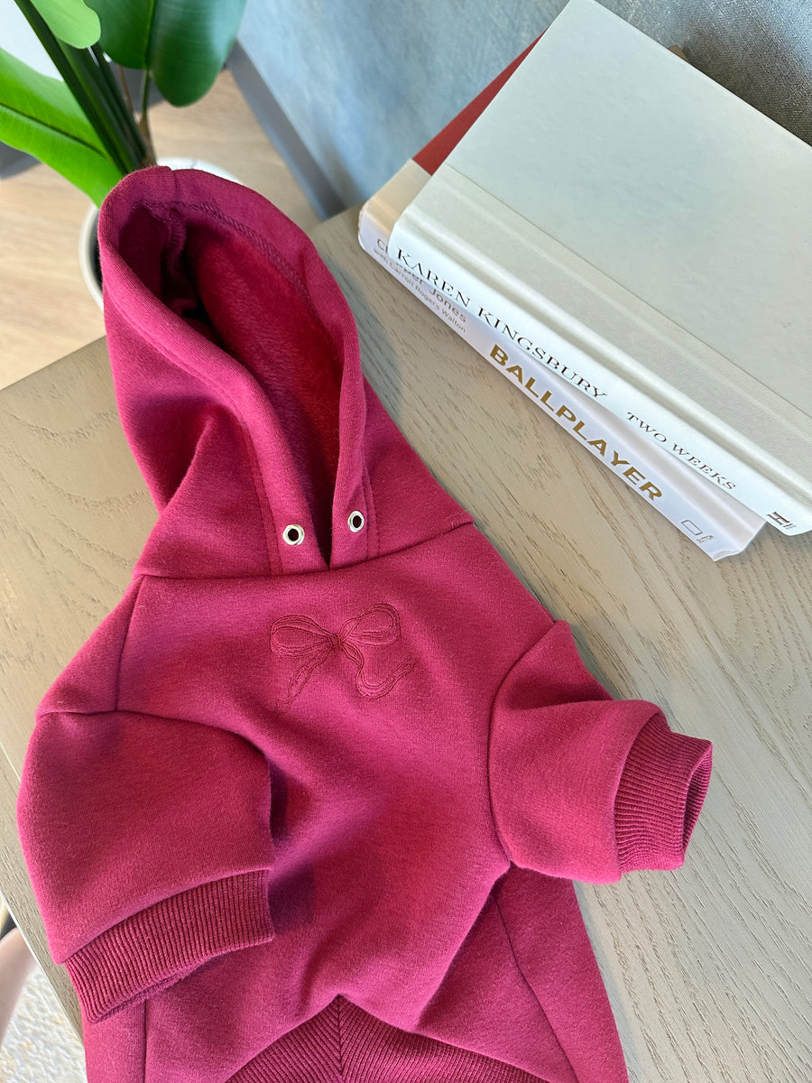 Raspberry Bow Embroidered Hoodie - Waglane