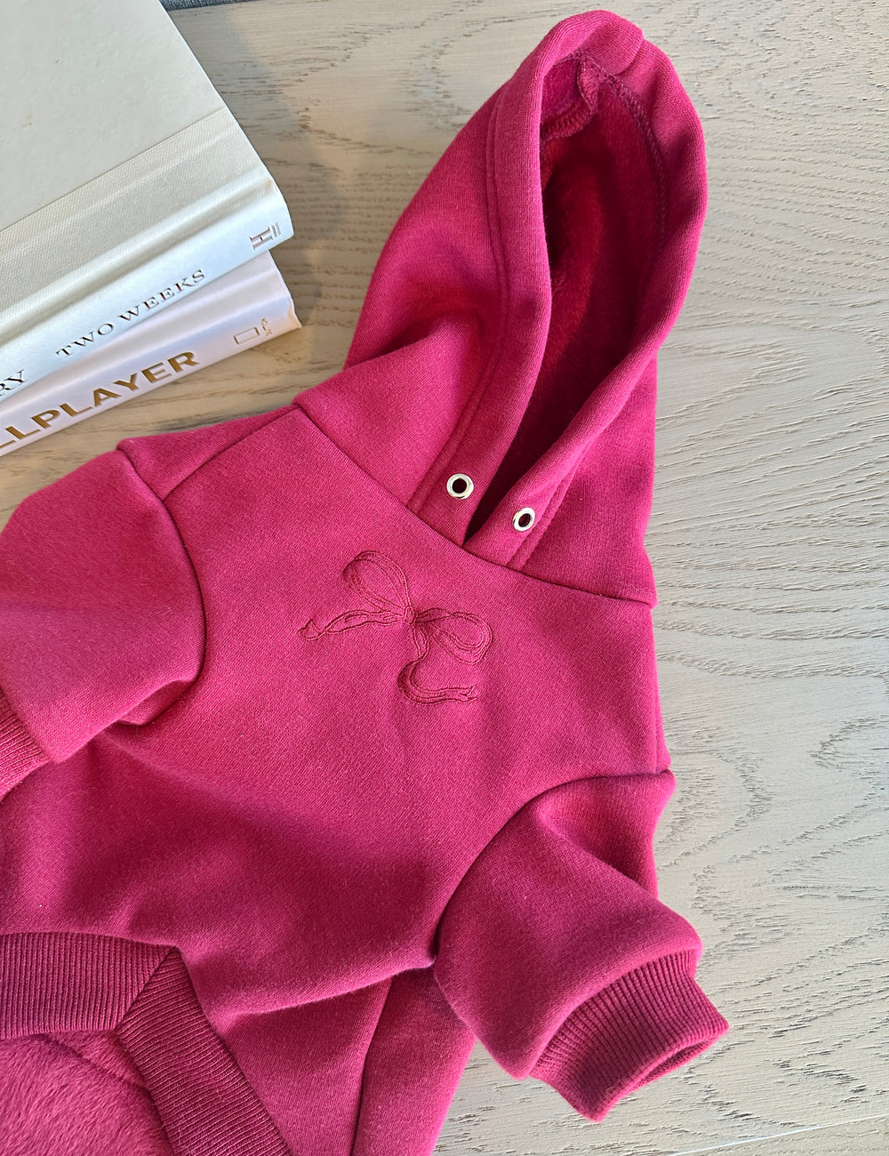 Raspberry Bow Embroidered Hoodie - Waglane